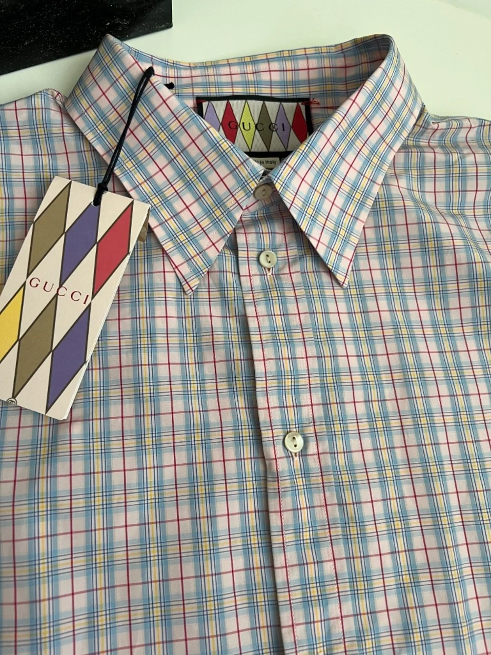 Gucci Men's Shirt size 42 Large 16 1/2 Cotton 50% Polyester 50% Special Logo New